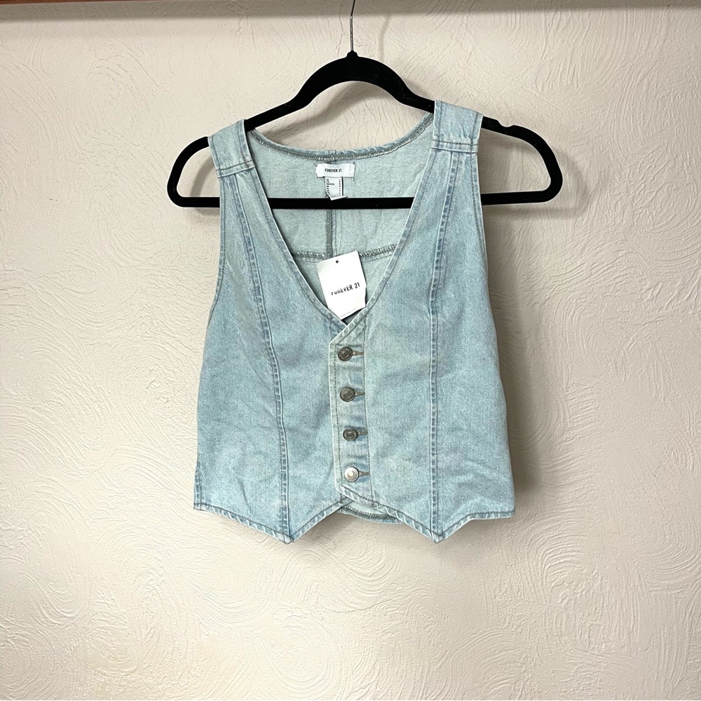 Forever 21 Blue Buttoned Bustier Tank Top